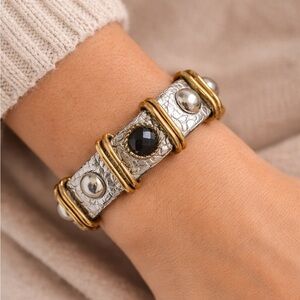 Leather Jewel studded Bracelet Adjustable 8" Long, Snap Closure Gold, Silver